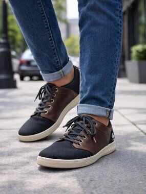 Timberland Men’s Sneakers Black Textile Brown Leather Size 10W Wide Casual